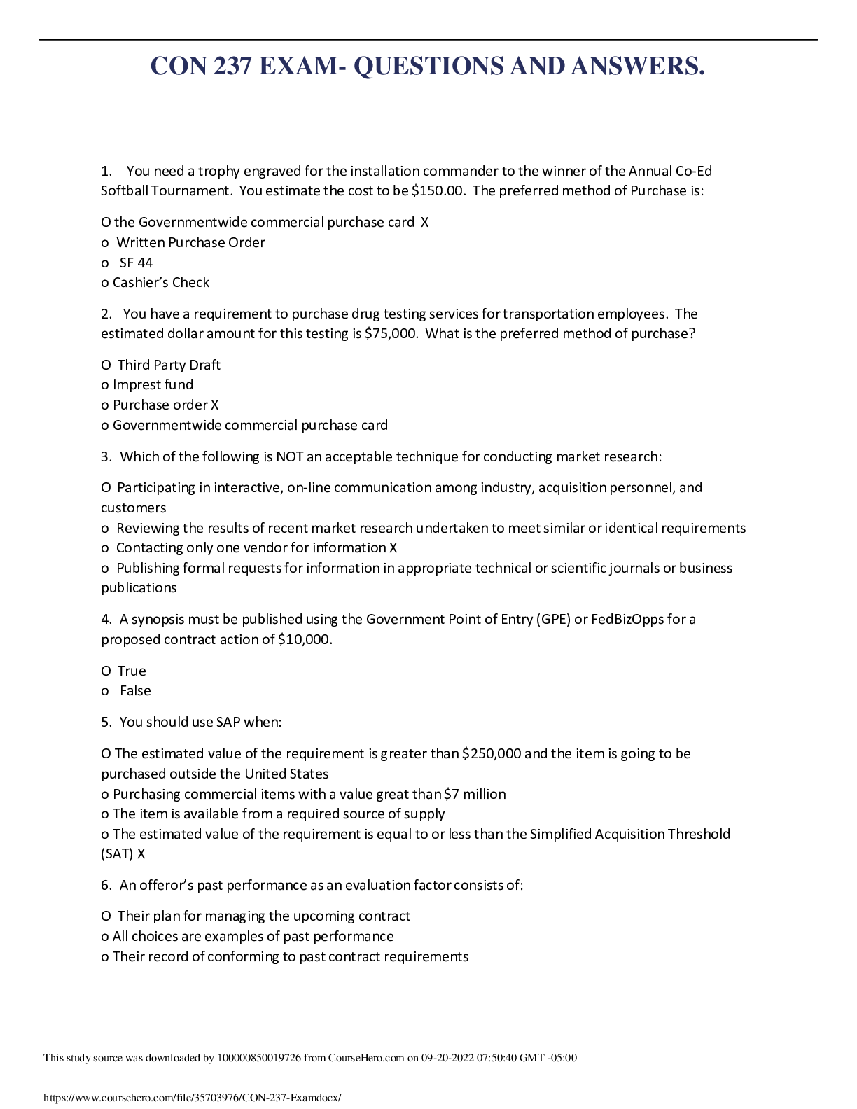 Preview image for CON 237 EXAM- QUESTIONS AND ANSWERS.